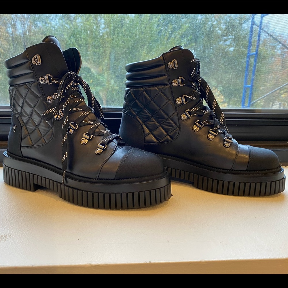 Chanel Leather Lace Up Boots